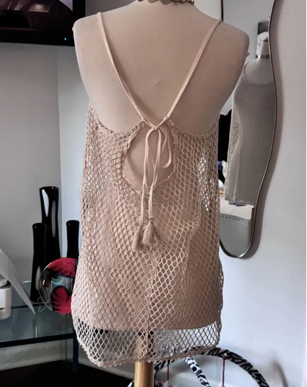 Wild Fable Mesh Fishnet Swim Cover-Up Dress in Cream - Image 4