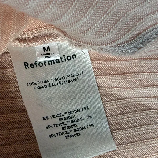 Reformation Womens Pink Ribbed Square Neck Tencel Modal Short Sleeve Top Medium - Image 3
