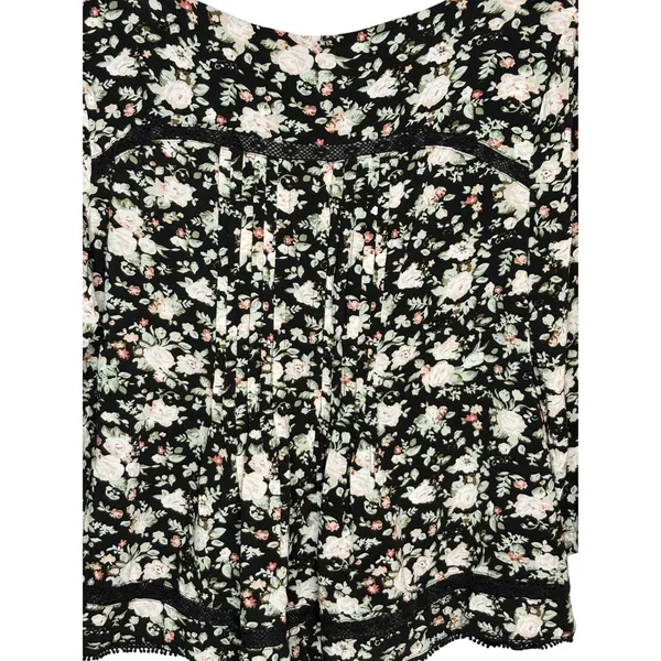 Maeve‎ Anthropologie Floral Lace Trim Blouse Womens 10 Black Boho Pleated Rayon - Image 11