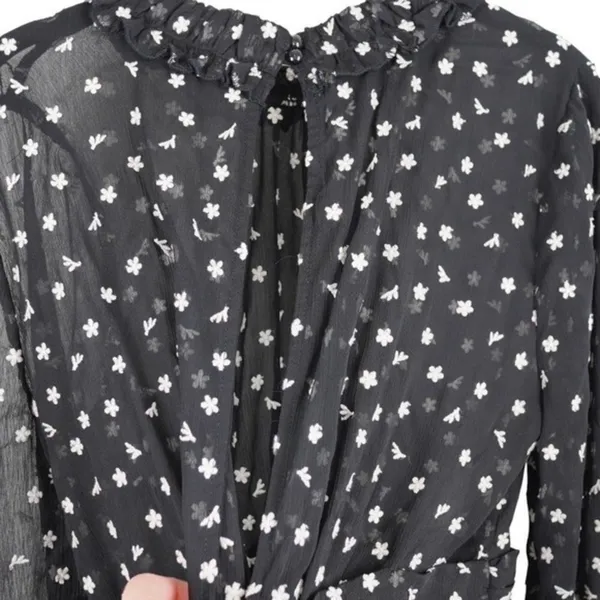 Lulus Blouse Womens M Sheer Floral Long Sleeve Ruffle Neck Keyhole Back Top - Image 9
