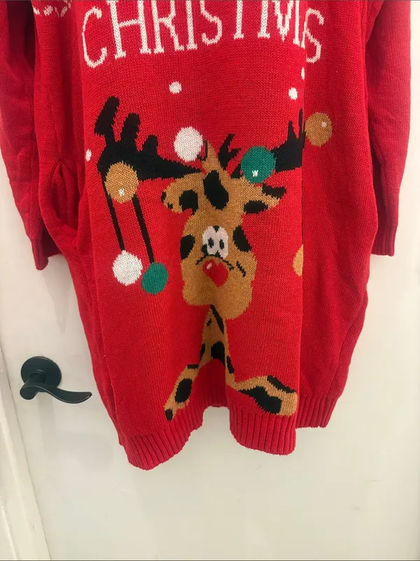 Red Long-Sleeve Holiday Sweater Dress - 'Merry Christmas' XL - Image 3