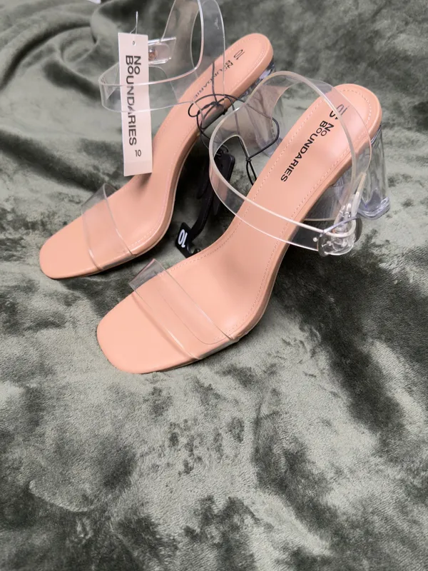 No Boundaries Nude Clear Strap Block Heel Sandals - Image 3