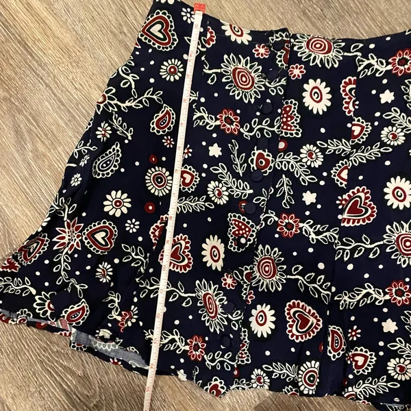 Vintage Y2k 90s mini skirt boho floral hearts button front high waisted small - Image 7
