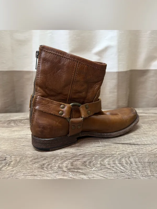 FRYE‎ Phillip Harness Leather Ankle Boots Brown Moto Biker size 7.5 - Image 7