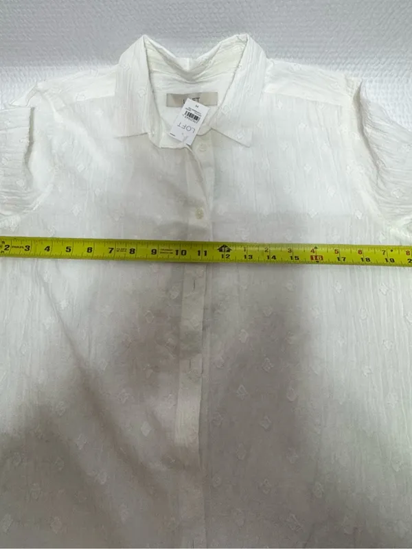 LOFT Cream Textured Button-Down Top - Image 6