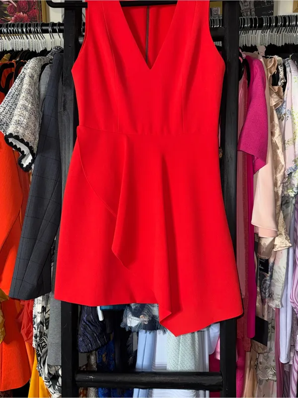 Alice + Olivia Callie Asymmetrical Drape Dress Cherry Red Sleeveless Mini 0 EUC - Image 5