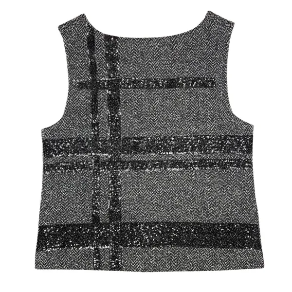 Banana Republic Shell Top Herringbone Grey Zipper Back Sequin Women's Size 2 - Image 3
