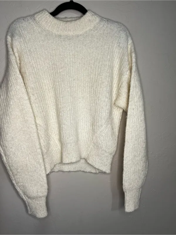 Reformation Alpaca Blend Ivory Neutral Chic Fuzzy Knit Crewneck‎ Sweater - Image 2