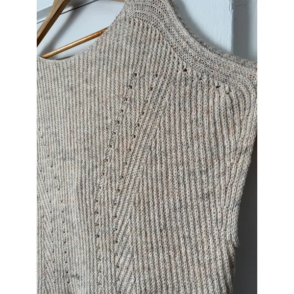 PILCRO Oversized Oatmeal Marl Knit Sweater Vest Deep V-Back Strap MEDIUM - Image 4