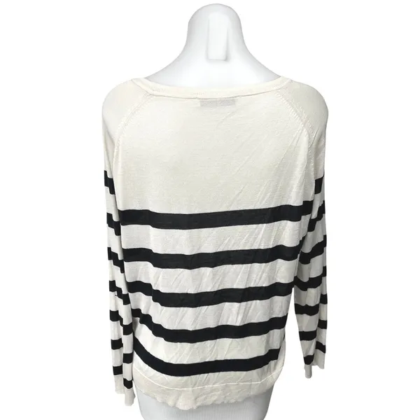 Zara White Black White Striped Knit Boat Neck Long Sleeve Pullover Sweater Top L - Image 2