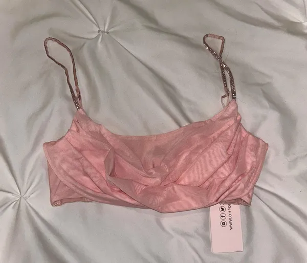 Oh Polly Embellished Strap Crop Top in Blush - Image 3
