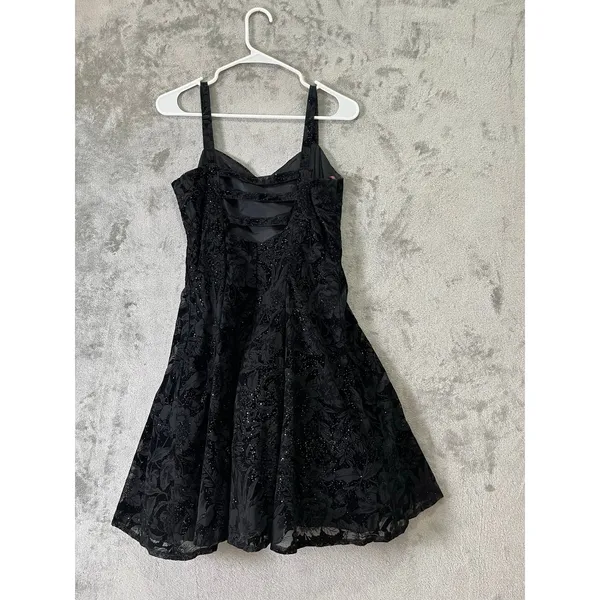 Vintage Y2K Black Glitter Floral Dress Fairy‎ Grunge Party Prom Whimsigoth Small - Image 3