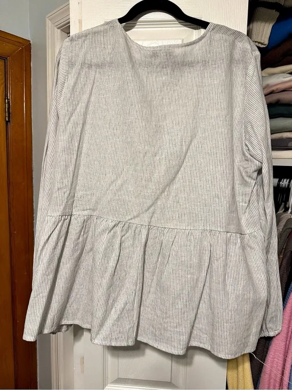 Calligraphie Striped Linen Tunic in White & Blue Size XL NWT - Image 2
