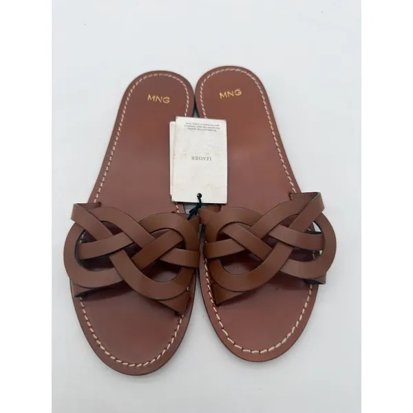 MNG Mango Brown Leather Intertwined Strap Sandals Casual Everyday EU 39 US 8.5 - Image 4