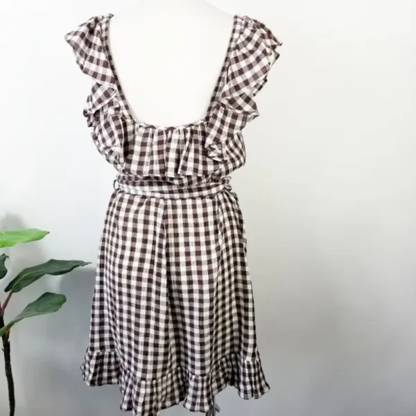 TOPSHOP Gingham Ruffle Mini Dress Sz‎ 8 - Image 6