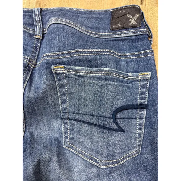 Y2K American Eagle Low Rise Kick Boot Jeans Womens 8 Long Blue Super Stretch - Image 3