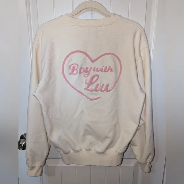 Official BTS Boys with Luv Sweater Medium Cream/Pink - Image 2