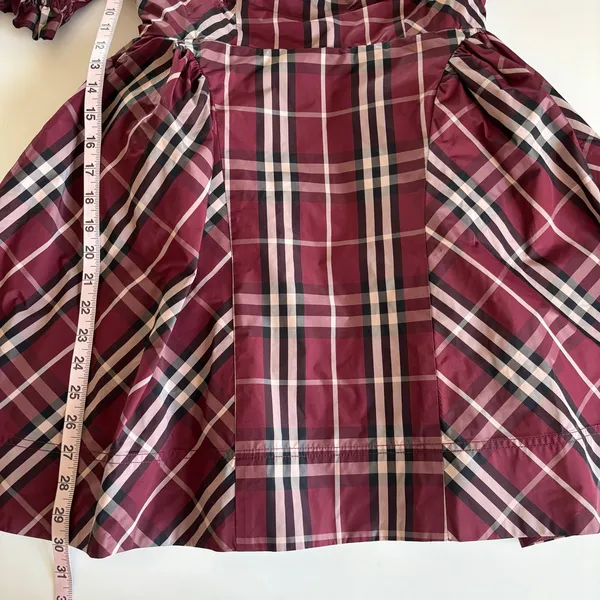 Anthropologie Maeve Burgundy Tartan Plaid Puff Sleeve Mini Dress Women’s Small - Image 7