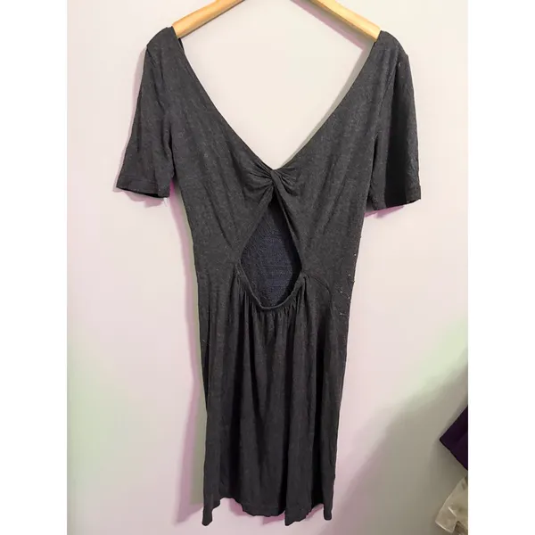 Free People Dark Gray Studded Open‎ Back Knit Mini Dress - Image 5
