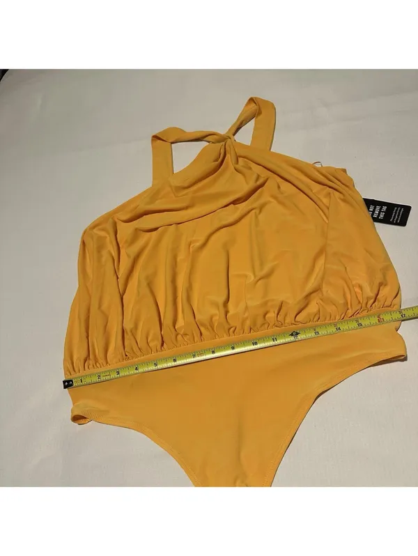 Express Yellow Sleeveless Halter Top Bodysuit Sz L Large $58 - Image 4