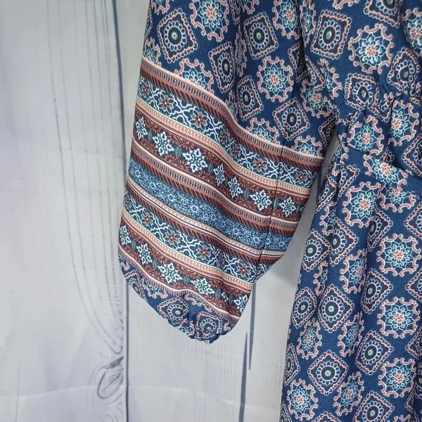 Miami paisley 3/4 sleeve v-neck boho chic geometric print cottagecore romper - Image 4