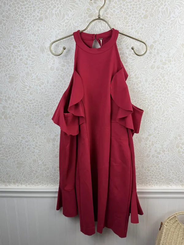Free People Raspberry Cold Shoulder Ruffle Mini Dress - Size - Medium - NWT - Image 9