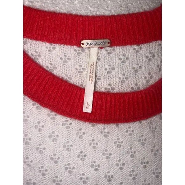 free people jade cashmere sweater Large Red Blue White - Image 4