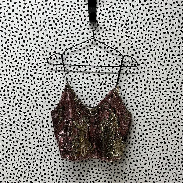 TopShop Pink Gold Flip Sequins V Neck Crop Cami Top 6 - Image 2