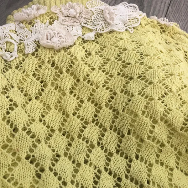 Anthropologie Sparrow Valance Lace Knit Cardigan Lime Yellow Size M Rare - Image 14