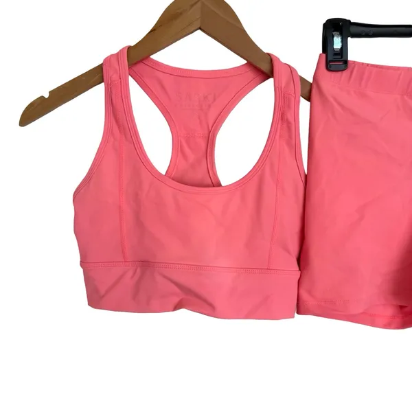Saski Pink Bike Shorts and Sports Bra Two Piece Set Size Small‎ S Pink - Image 2