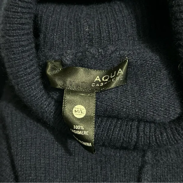 Aqua Cashmere Turtleneck Asymmetrical Sweater Navy M/L Minimal Timeless Classic - Image 8