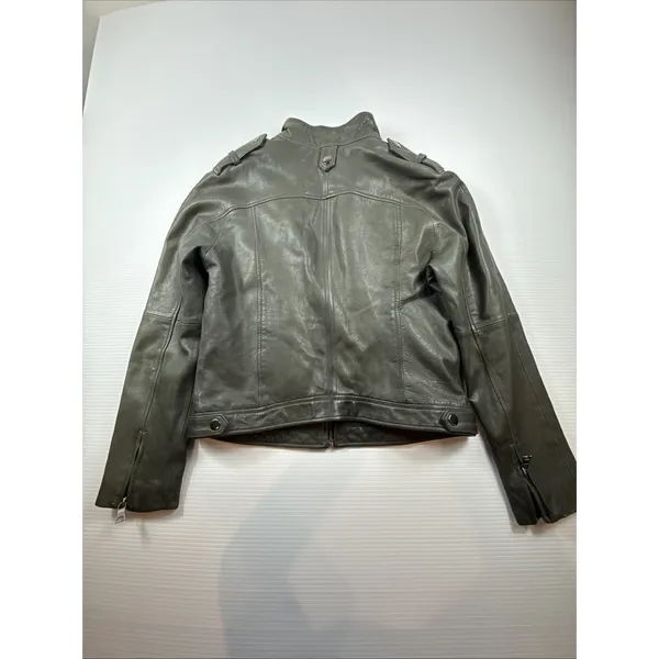 Banana Republic 100% Leather Women S Green Soft Jacket Moto Discolored - Image 7