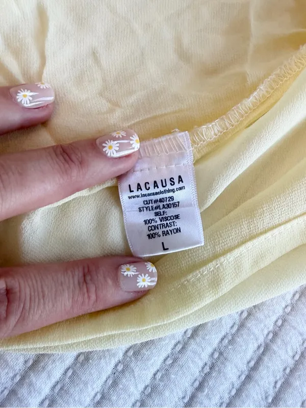 Anthropologie LACAUSA Butter Yellow Sheer Bell Sleeve Babydoll Mini Dress NWT - Image 6