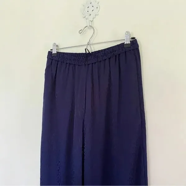 & Other Stories Leopard Print Jacquard Satin Wide Leg Pants NWT Navy Size 6 $79 - Image 7