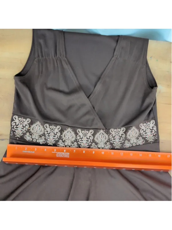 Vintage USA Made Brown Embellished Baby Doll Top - Image 6