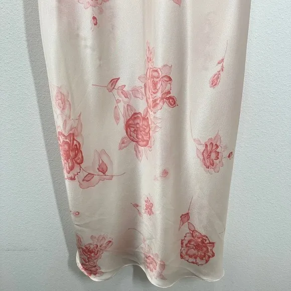 Vintage Floral Pink Lace Trim Satin Slip Nightgown Private Luxury Fairycore - Image 4