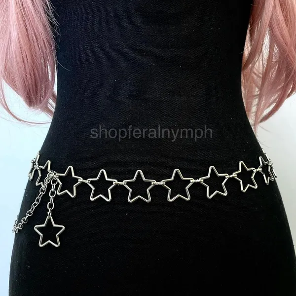 Silver Y2K Open Star Link Cutout Waist Chain Belt, Fits 21-38 Inches, X7GA1415 - Image 2