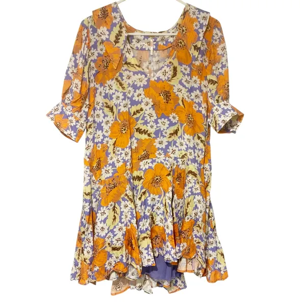 Free People Size Medium Sugar Crush Mini Dress Cobalt‎ Combo Floral - Image 3