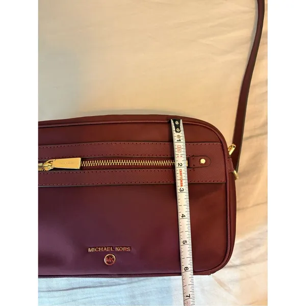 Michael Kors Burgundy Nylon Crossbody Camera Bag Gold Hardware - Image 6
