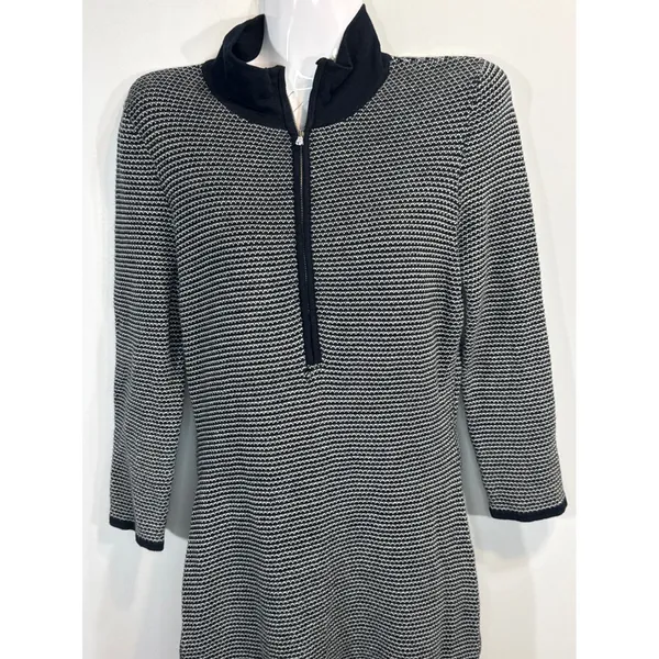 Lauren Ralph Lauren Knit Dress Black White Geometric Pattern 3/4 Sleeves‎ Medium - Image 2