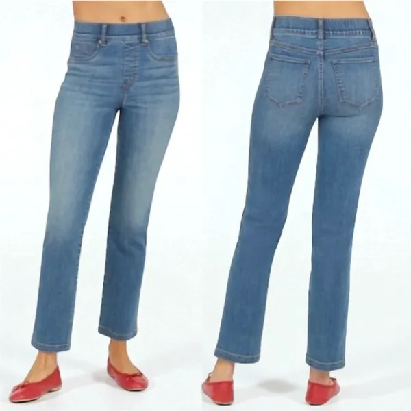 SPANX Ankle Straight PullOn Jeans W's L Vintage Indigo Shaping Comfort Travel - Image 3