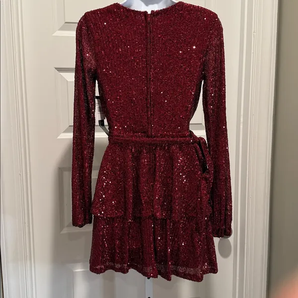 Trixxi Burgundy Sequin Wrap Dress Size 1 NWT Party Holiday‎ Cocktail Glam - Image 6