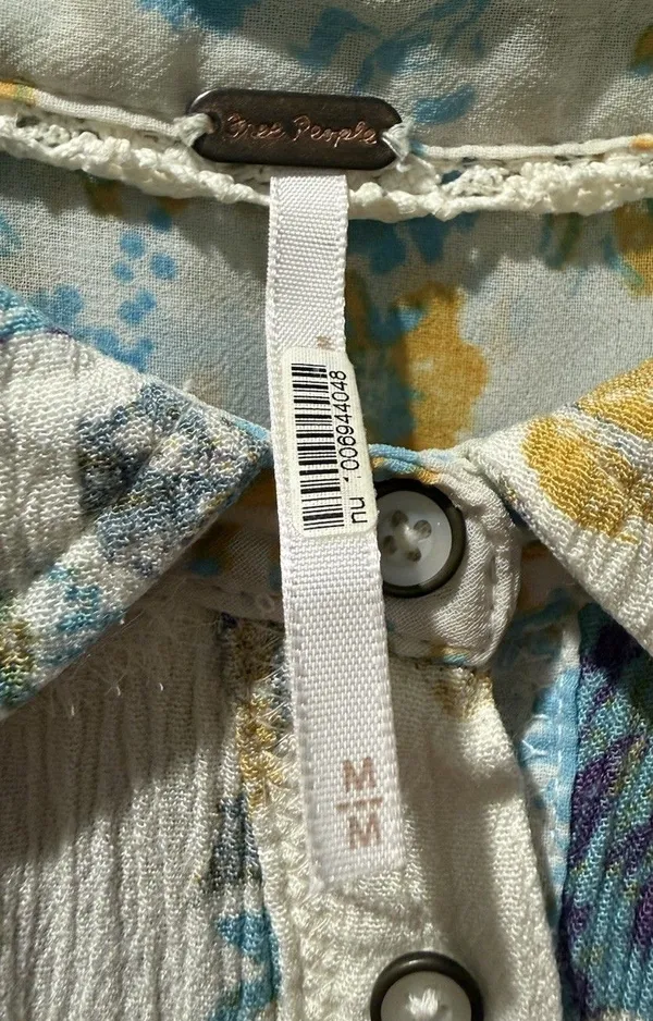 Free People Blouse Floral Multicolor Pleated Button Front Boho Medium - Image 7