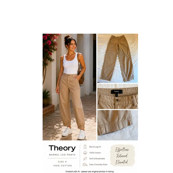 Theory Pants Womens Size 4 Tan Barrel Leg Cotton Twill Pockets High Rise Casual - Image 11