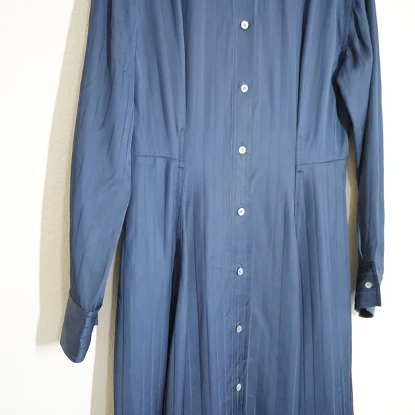 J. Crew Size 4 Maxi Length Shirt Dress Navy Blue Herringbone Stripe Preppy - Image 4
