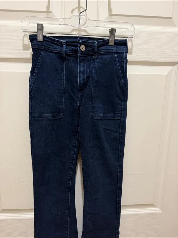 Morrison High-Rise Dark Blue Trucker Utility Straight Leg Slight Flare Jeans 24 - Image 3