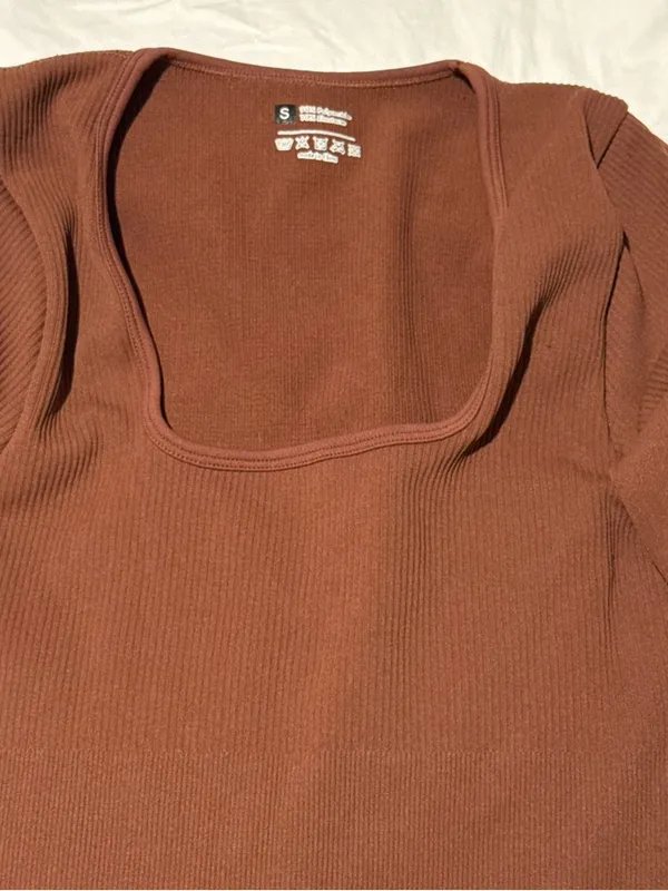 Brown Ribbed Long Sleeve Jumpsuit - Image 4