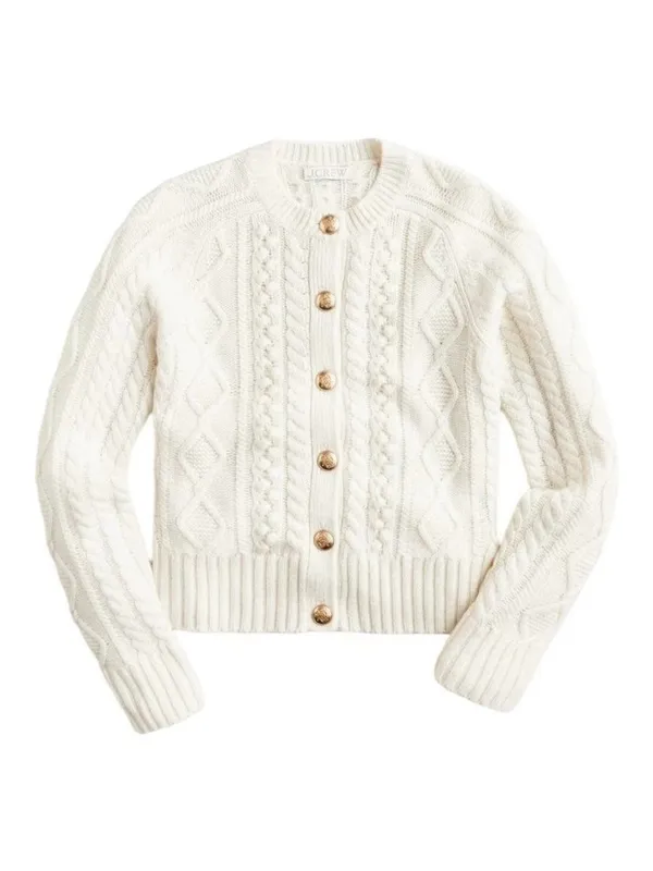 NWT J.Crew Cable-knit Cardigan Sweater in Ivory Wool Blend M - Image 3
