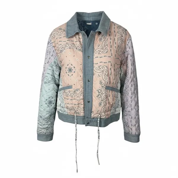 BLANK NYC Reversible Quilted Denim Jacket Large Blue Floral Snap Front Coat - Image 15