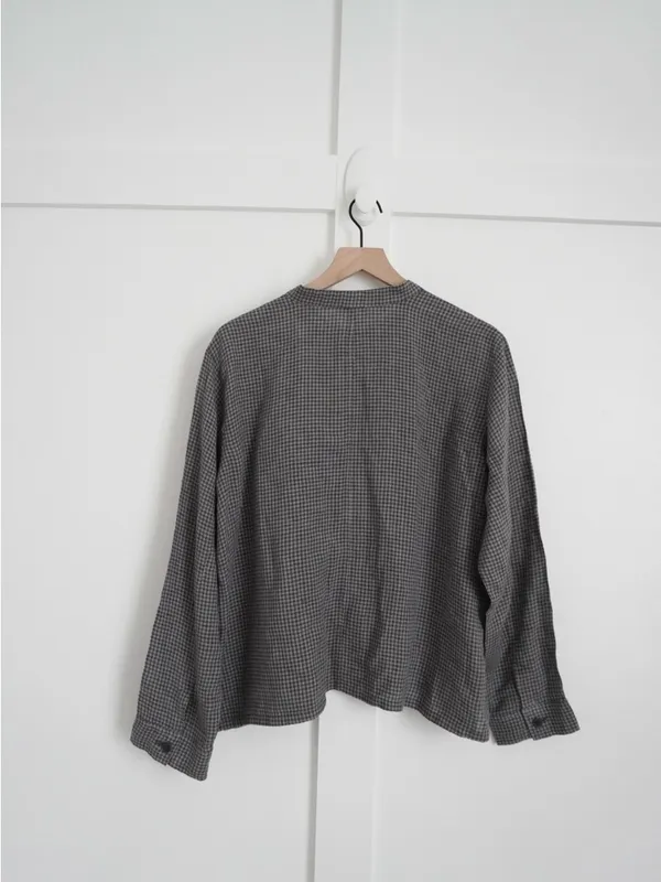 Eileen Fisher Linen Gingham Mandarin Collar Jacket - Image 4